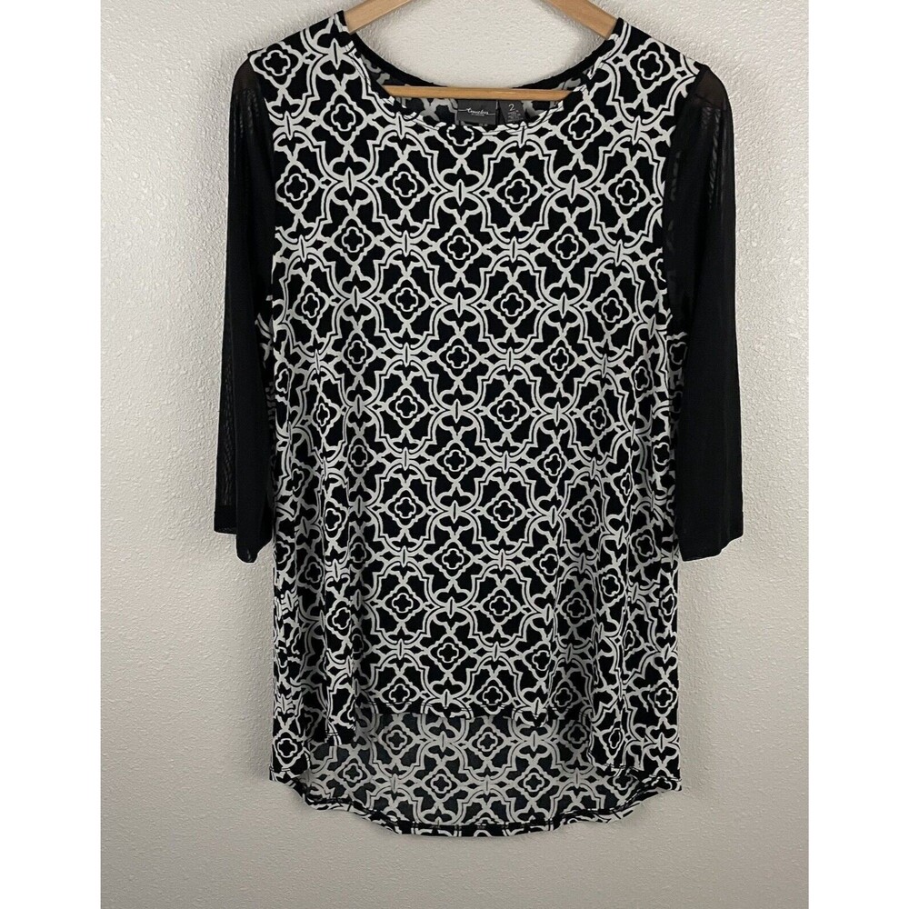 Chicos Travelers Womens Size 2 (size 12) Sheer Sleeve 3/4 Sleeve Print Blouse